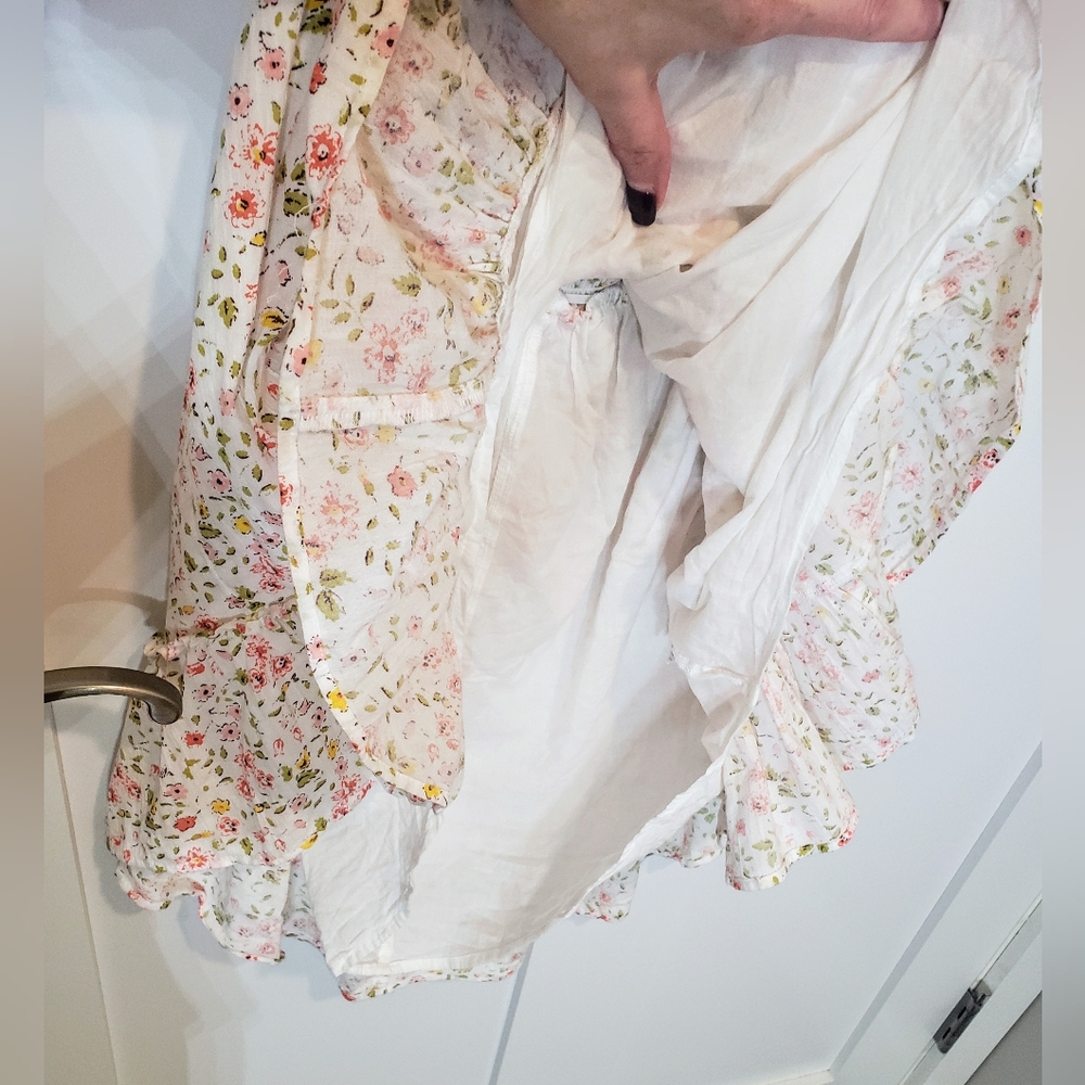 Aerie Halter Ditzy Mini Dress Cotton Lined White Pink Yellow Floral Size Medium - Picture 4 of 13